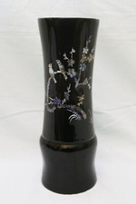 vaso pota palme fiori resina nera intarsi madreperla francese anni 50-60 laccato