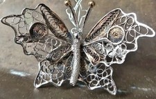 Antica Spilla Farfalla Filigrana Argento 800 Oro Anni '50
