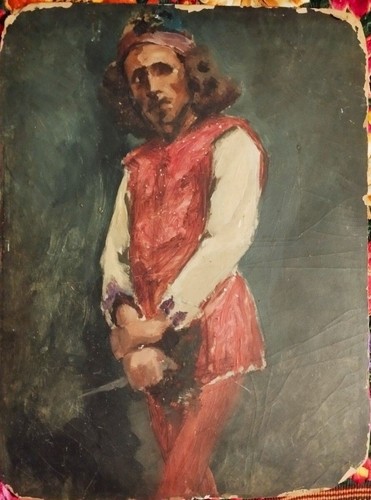 Olio cartone dipinto - su,