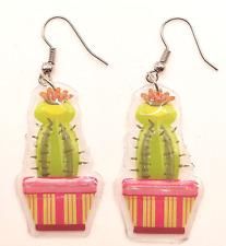 Orecchini trasparenti CACTUS PIANTA GRASSA con fiore ARANCIONE. Leggerissimi!