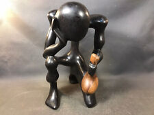 Statuetta IN Legno Africana Ebano Uomo Pensatore Statua Arte Etnico Déco
