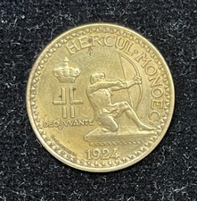1924 Monaco One Franc Coin Great Condition