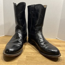 Stivali da cowboy vintage in pelle nera Justin Roper 3133 made in USA da uomo taglia 9