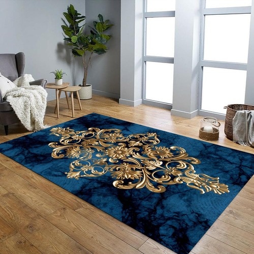 Tappeto damascato blu oro - tappeto,