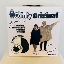 NUOVO The Comfy Wearable Coperta Oversize Felpa con Cappuccio Tinta Unita Blu Foderata Sherpa Taglia Unica