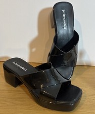 Sandali Jeffrey Campbell Bubblegum tacco grosso blocco nero vernice taglia 37 EUR 6 US