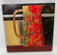 Quadro astratto da parete in legno 30x30x3 cm rosso giallo nero arredamento