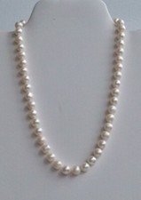 STUPENDO GIROCOLLO VERE PERLE BIANCHE NAT. SFERICHE 7,5 / 8 MM E ORO 14 K