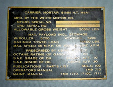 WW2 Us Army Targhetta identificativa 81mm Mortar Carrier M4A1