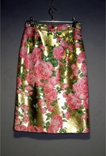 Gonna donna Saint Laurent Rive Gauche anni '90 stampa floreale oro/rosa taglia 42 S-M