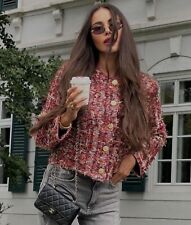 CARDIGAN BOUCLE BLAZER ZARA BORDEAUX COTONE MAGLIA GROSSA TESTURIZZATO BOTTONI ORO NUOVO