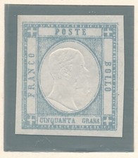 1861 ITALIA PROVINCIE NAPOLETANE 50 GR. GRIGIO PERLA CERTIFICATO BOLAFFI F/1462