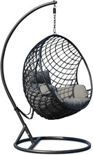 Poltrona Sospesa Lita – Sedia a Uovo in Rattan PE, Struttura in Acciaio, Cuscini