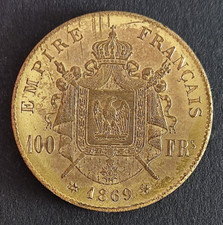FRANCIA 100 FRANCHI 1869 NAPOLEONE III IMPERATORE ORO PLACCATO GOLD