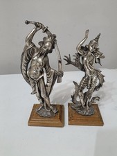 Coppia Statuine Orientale In Metallo Argentato Da Collezione