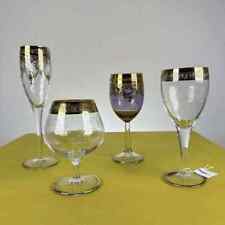 bicchieri vintage in cristallo con decori incisi e bordatura dorata, 4 pezzi