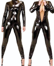 Body da donna nero PVC catsuit wetlook lunghezza intera taglie forti abbigliamento da club festa 