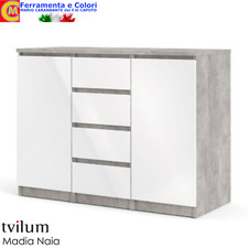 Madia Bianca Grigio 2 Ante 4 Cassetti Mobile Multiuso Salotto Credenza Soggiorno