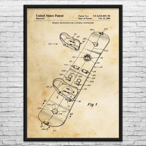 Snowboard patent wall art - snowboard,