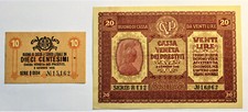 SET 2 PEZZI: BUONI DELLA CASSA VENETA DEI PRESTITI  10 CENTESIMI E 20 LIRE 1918