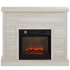 HOMCOM Caminetto Elettrico 1800W con Effetto Fiamma a 3 Intensità Grigio Chiaro