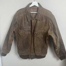 Cappotto giacca vintage westernwear pelle bomber stile aviatore marrone taglia media
