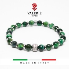 Bracciale da uomo donna braccialetto Occhio di Tigre Verde fortuna acciaio 18cm