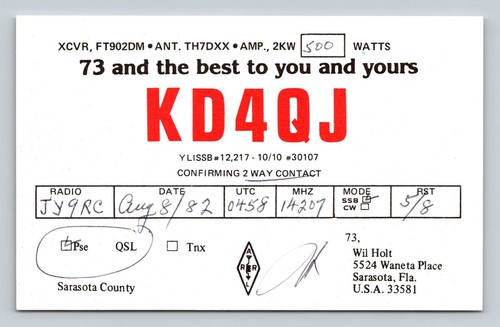 Radioamatore qsl kd4qj jy9rc - kd4qj, a