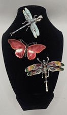 Lotto gioielli farfalla vintage spilla spille e ciondolo tono argento smalto strass