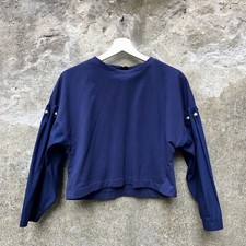 Maglia crop Zara Woman in cotone blu con perle