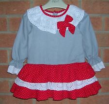 Abito firmato NEWNESS COUTURE ragazza rosso grigio stile spagnolo manica lunga età 12m
