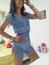 Copri Costume donna Mare Bucherellato Azzurro Coulisse Nuovo