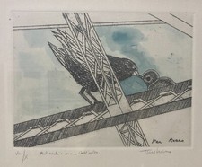 ARTE CONTEMPORANEA-ARTISTA TURCHIARO-INCISIONE COLORATA A MANO-UCCELLI-FIRMATA