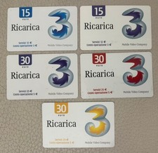 5 SCHEDE TELEFONICHE USATE RICARICA TRE 15 E 30 EURO