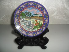 Antico piatto cinese cloisonne espositore decoro paesaggio risalente xx secolo