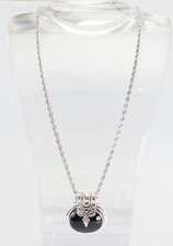 Collana In Argento Sterling Vintage Pesante Con Pendente In Argento E Onice