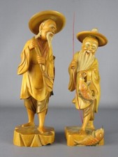 Statue legno pescatori orientali arte cinese soprammobili vintage del XX Sec.