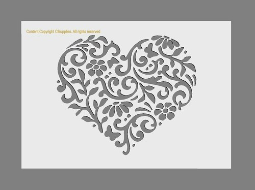 Mylar stencil cuore floreale - mylar, floreale'