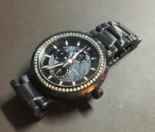 FOSSIL CE1009 Orologio Donna Rotondo CERAMICA NERA Bracciale Peal Quadrante Nero CRISTALLI