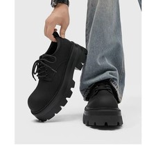 Scarpe Creeper Uomo Britanniche Punta Tonda Stringate Abbigliamento da Lavoro Casual Pelle Nero Scarpe