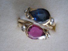 Anelli Contrarier.Rubino+Zaffiro+Diamanti-Oro ct.18-750. Pavan del'900