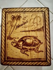 Pirografia Vintage Legno Bruciato Doppia Cornice BookStyle Hawaii