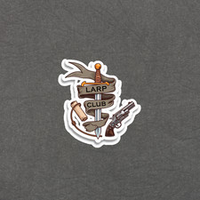 Adesivo LARP Club Adventurer's Gear - Insegna in legno con armi fantasy #5690