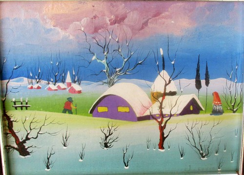 Paesaggio naif con figure - naif,