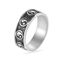 Anello Yin Yang in Argento Sterling 925 Equilibrio Spirituale Yoga Band...