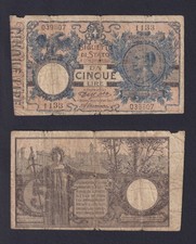 Banconota Italia 5 lire Vittorio Emanuele III° 1911 P.-23b MB+/F+