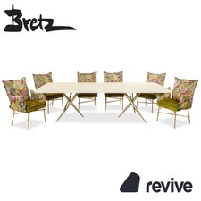 Set tavolo da pranzo Bretz Ohlinda MDF e 6 sedie in tessuto verde crema bianco oro
