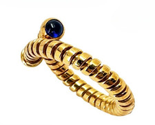 Anello Vintage Bvlgari Tubogas Serpenti Cabochon Zaffiro Oro Giallo 18k Misura 56