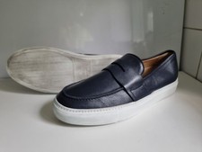 MOCASSINI SCAROSSO DESIGNER UK 8,5 EU 42,5 MENA BLU NAVY BIANCO PELLE SCARPE CASUAL