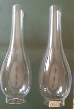 COPPIA DI TUBI VETRO SOFFIATO PARALUMI D'EPOCA PER LAMPADE A PETROLIO V. FOTO